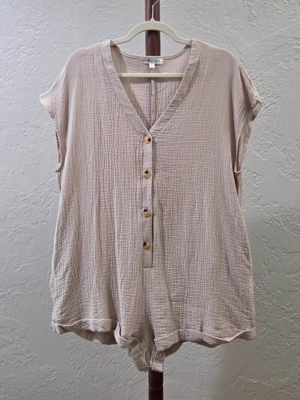 Women's Gauze Button-Front Romper‎